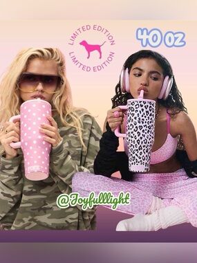 VS PINK x HydroJug Traveler Tumbler Pink Leopard Polka Dot LIMITED ED Bundle